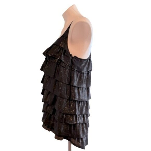 MADISON MARCUS Tiered Ruffled Silk Racerback Top Black Shimmer Size M NEW - Picture 4 of 7